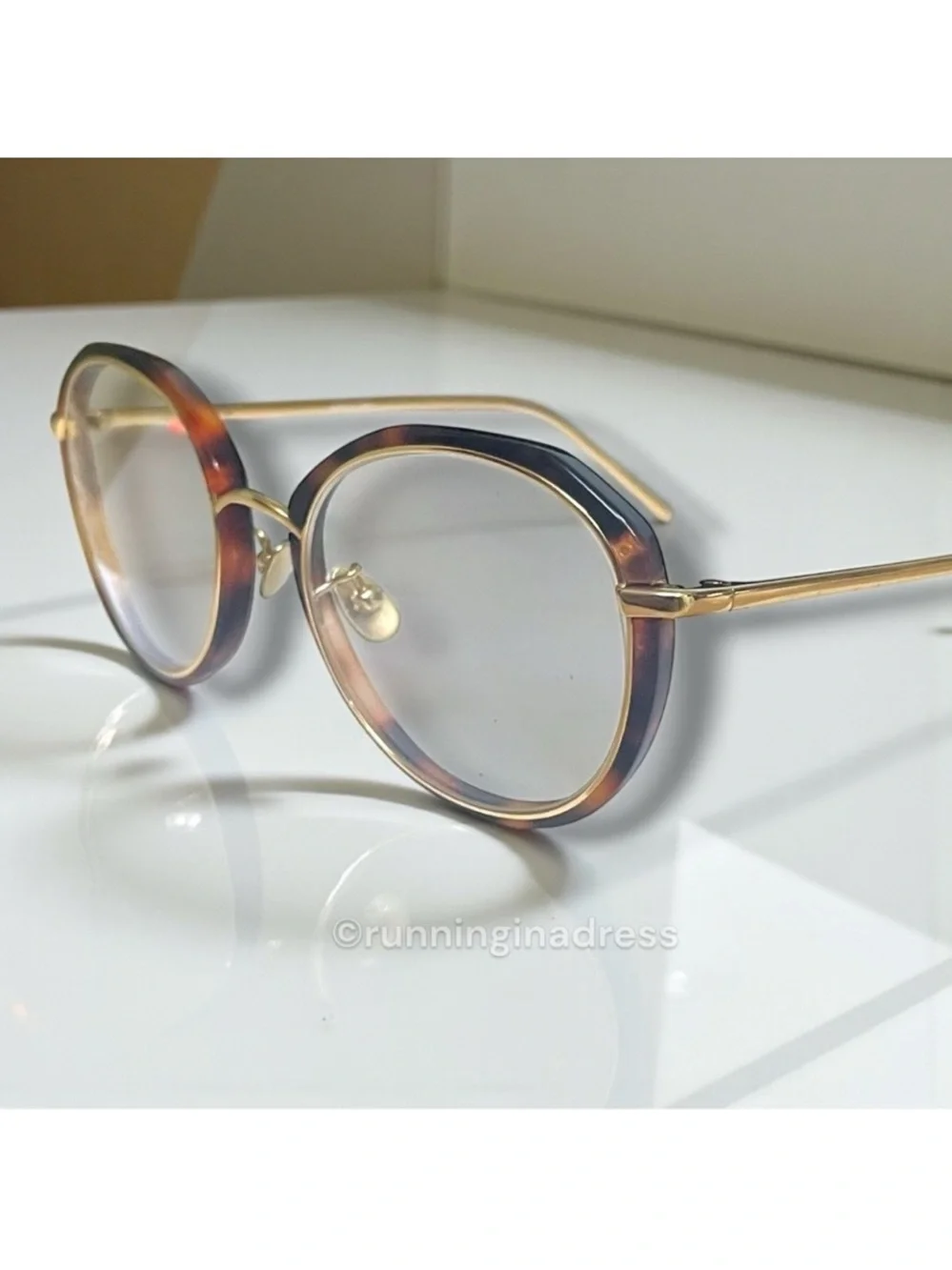 Linda Farrow LFL630 C2 Tortoiseshell Angular Round 22K Gold Glasses